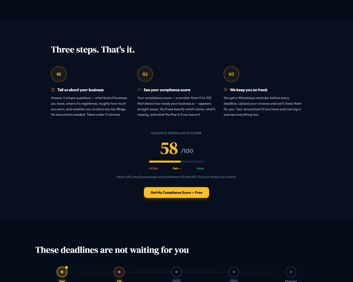 Raqib landing page showing UAE tax compliance score positioning